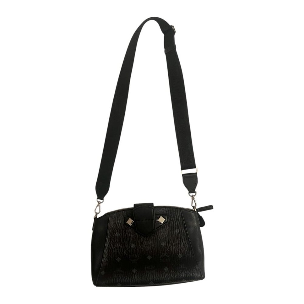 AUTHENTIC MCM Visteos Crossbody in Monogram Print Leather - Black